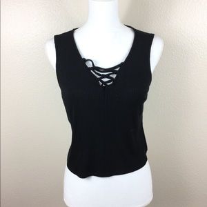 Black crop Top with crisscrossed neckline